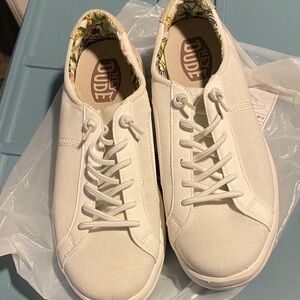 Hey Dude Off-White Canvas Shoes with Floral Lining
